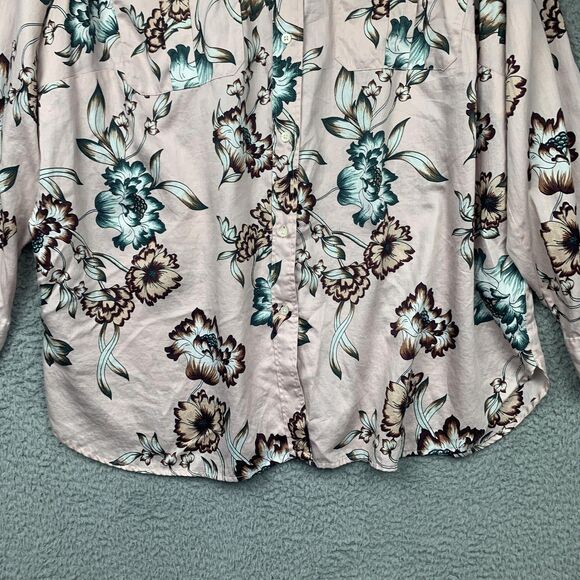 Lauren Ralph Lauren Shirt Womens 3X Pink Floral Button Front Long Sleeve Plus - Picture 4 of 15
